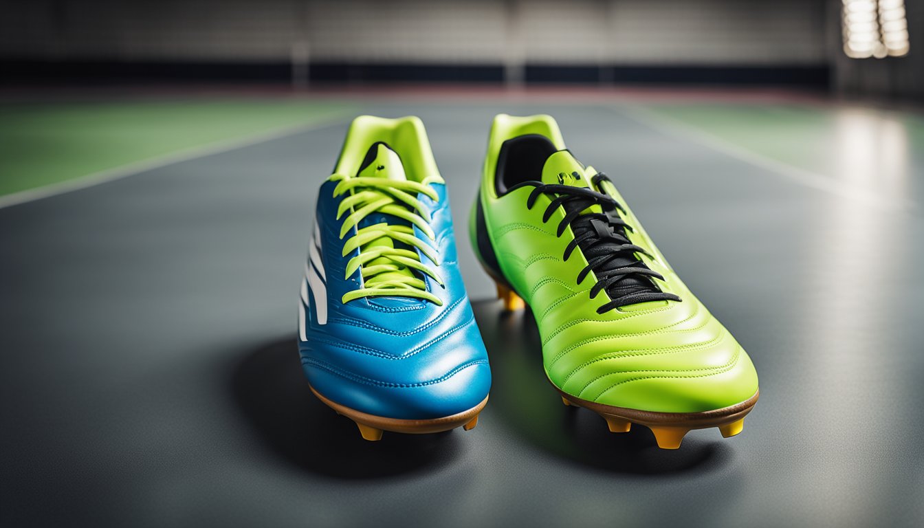 A side-by-side comparison of futsal shoes with price tags and quality indicators, highlighting the best cost-benefit option