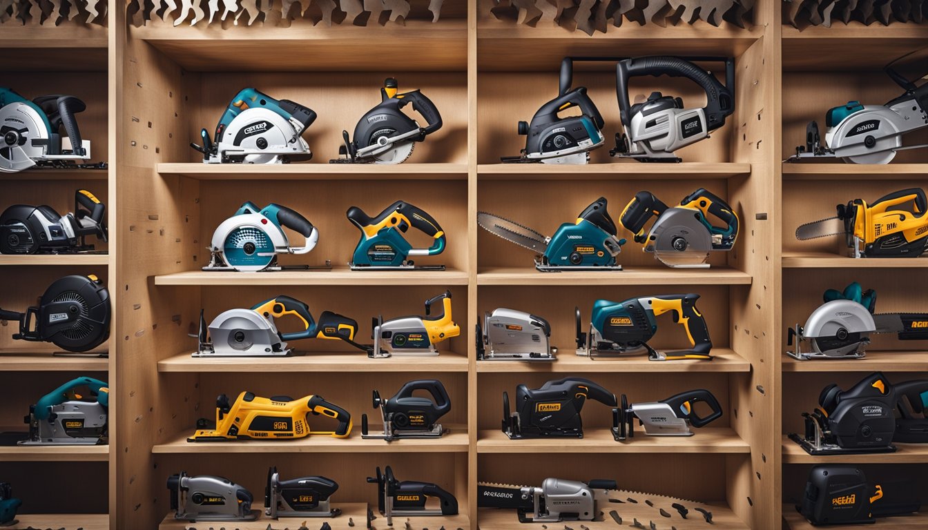 A variety of jigsaw saws displayed on shelves, with different blade types and ergonomic designs, showcasing the latest trends and innovations in the jigsaw saw market