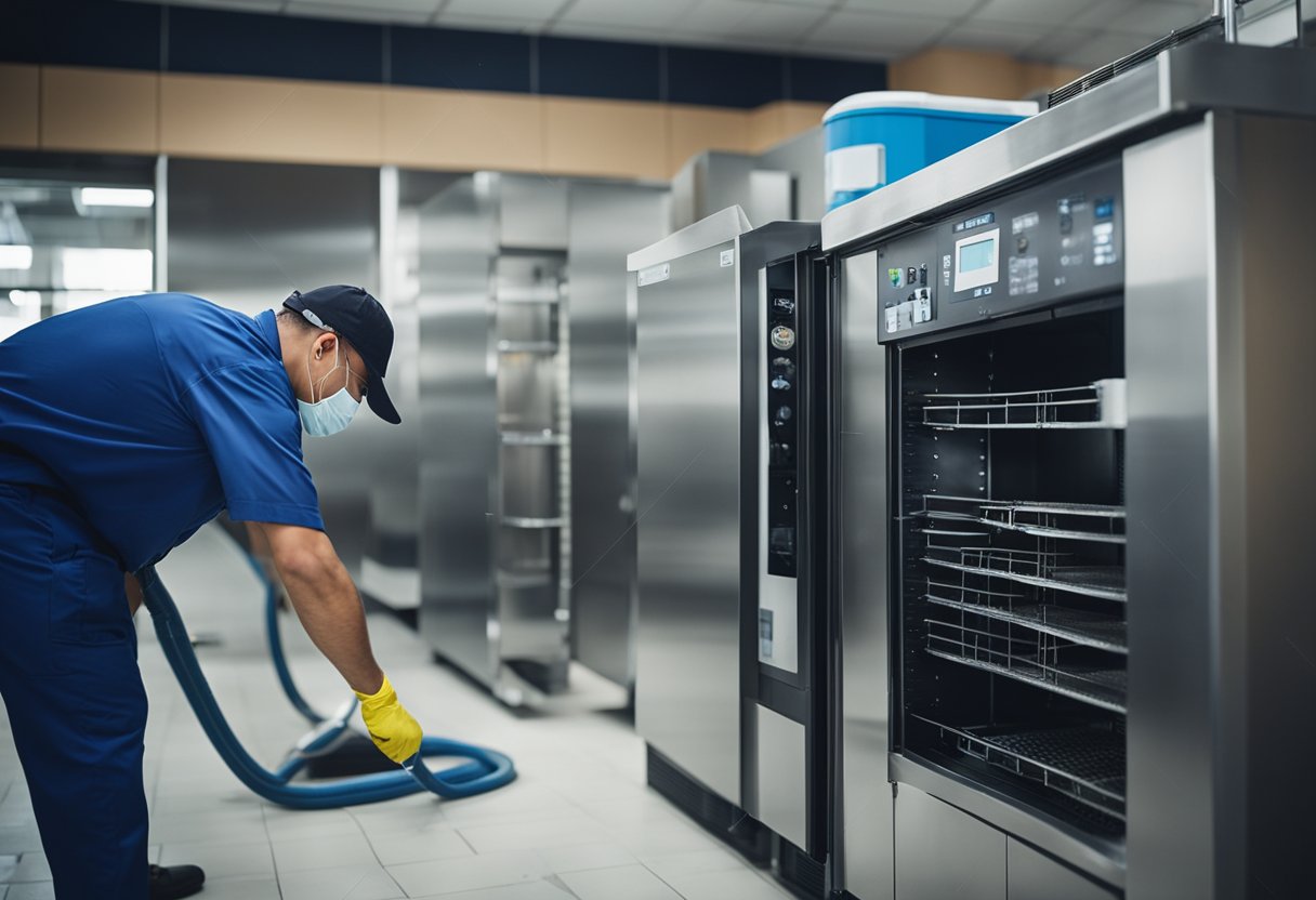 A technician cleans and maintains a high-quality ice machine