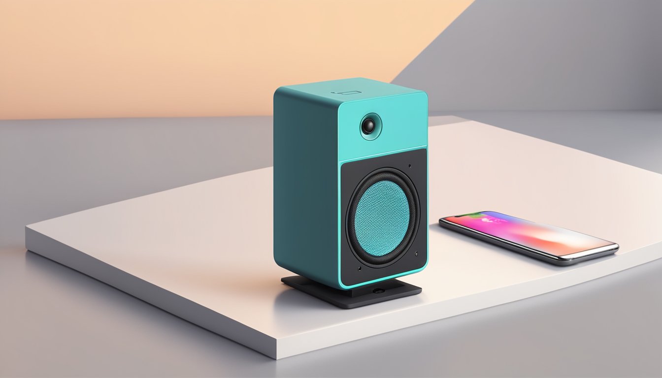 A compact speaker with improved battery and autonomy, standing on a clean, modern surface