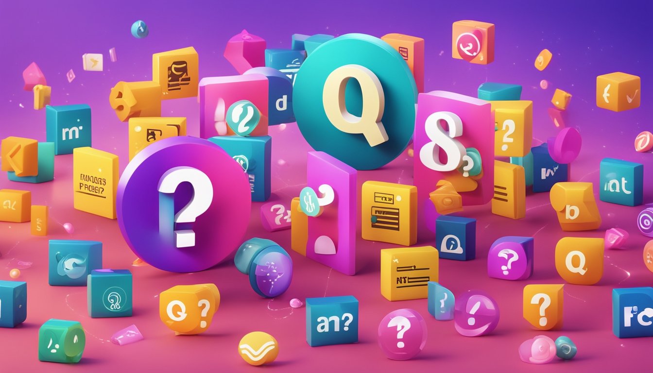 A colorful array of "Frequently Asked Questions Melhores Ora-Pro-Nóbis" displayed on a vibrant background, surrounded by playful icons and symbols
